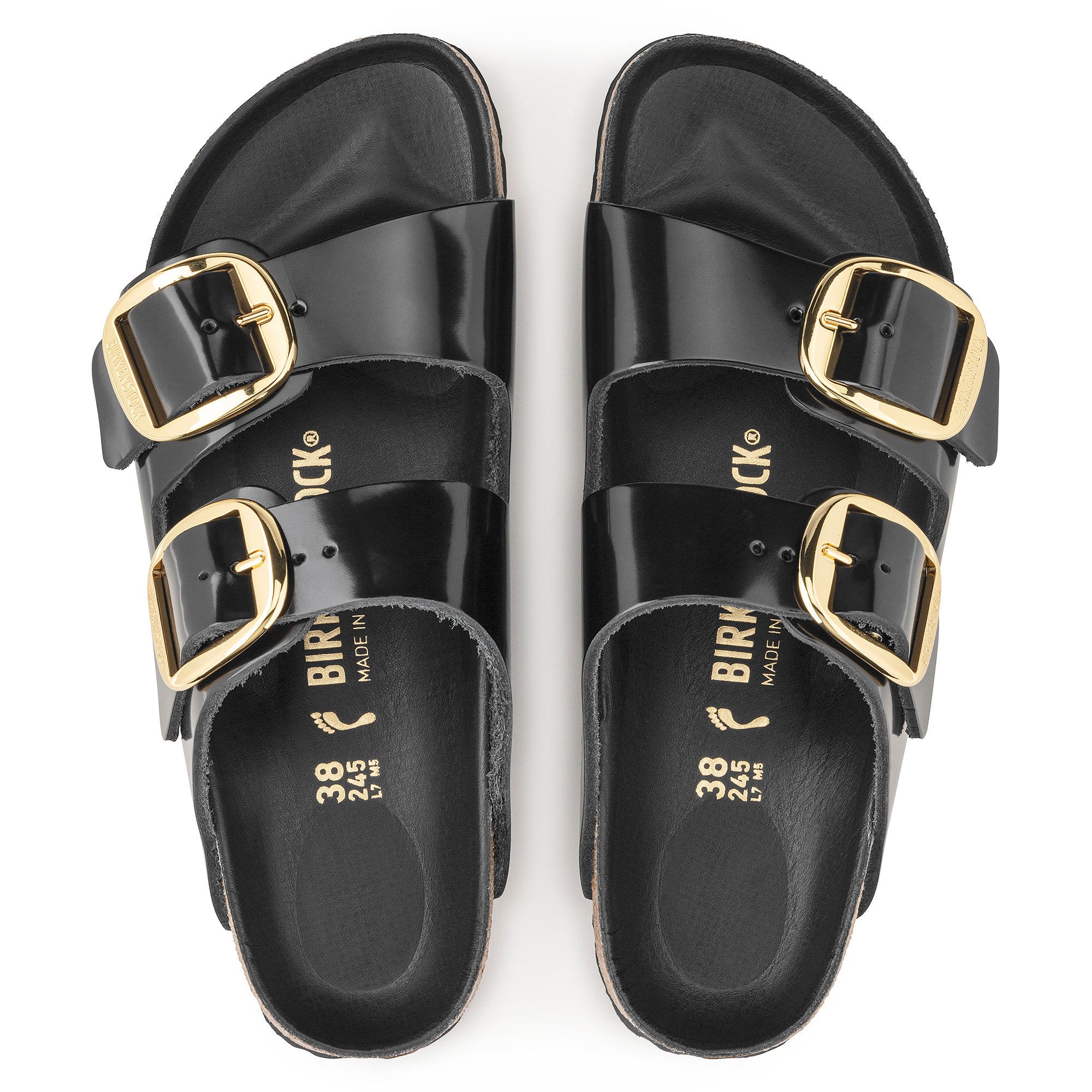 Birkenstock Arizona Big Buckle Natural Leather Patent in High Shine Black - Image 6