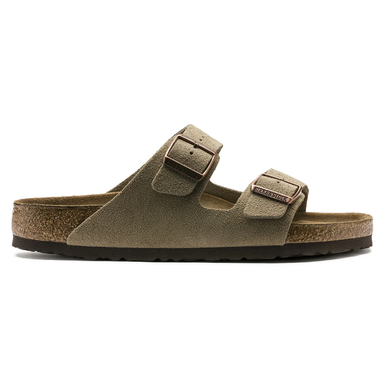 Birkenstock Arizona Suede Leather Soft Footbed Sandal in Taupe - Image 3