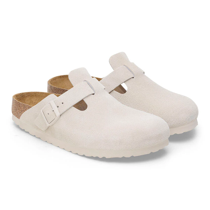 Birkenstock Boston Suede Leather Soft Footbed Clog in Antique White - Image 4