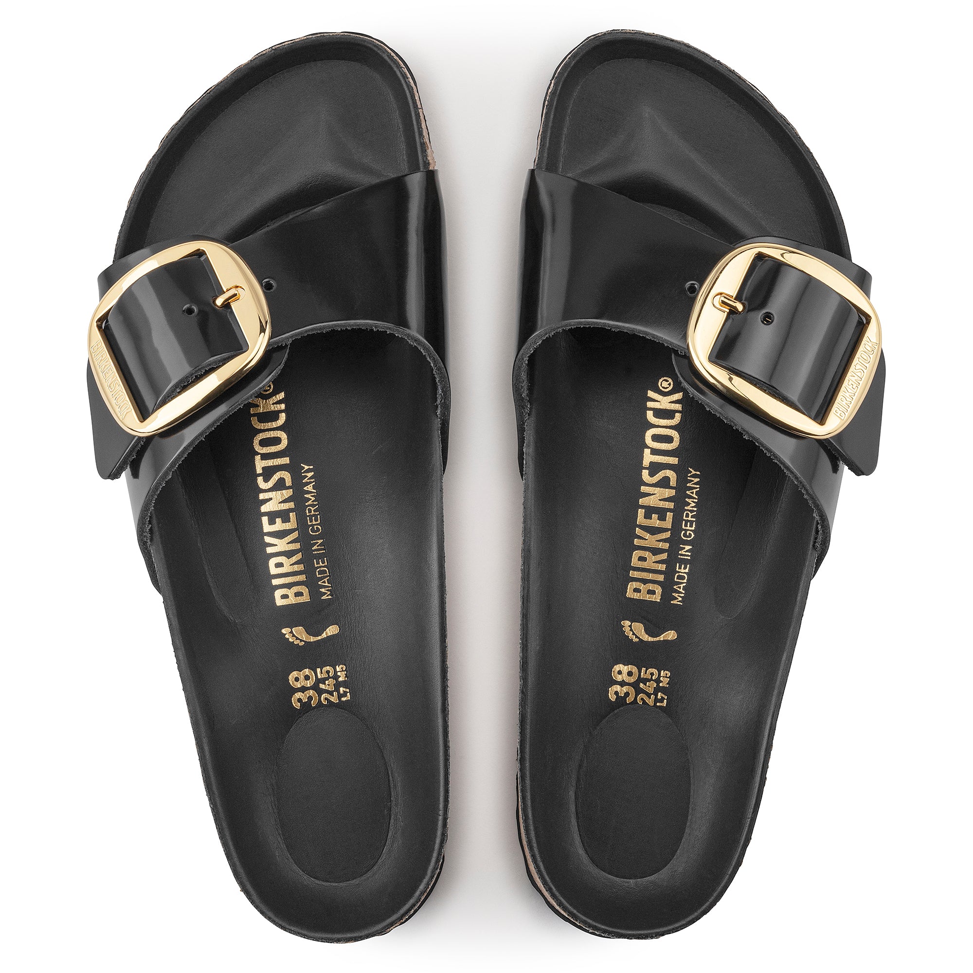 Birkenstock Madrid Big Buckle Natural Leather Patent in High Shine Black - Image 5