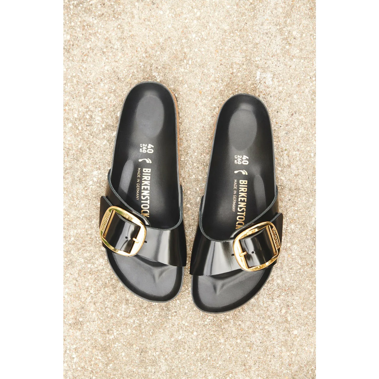 Birkenstock Madrid Big Buckle Natural Leather Patent in High Shine Black - Image 7
