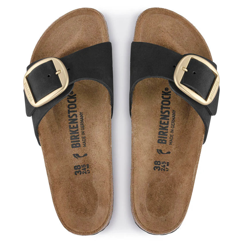 Birkenstock Madrid Big Buckle Nubuck Leather in Black - Image 6