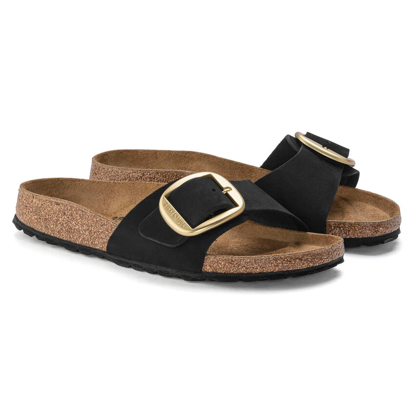 Birkenstock Madrid Big Buckle Nubuck Leather in Black - Image 7