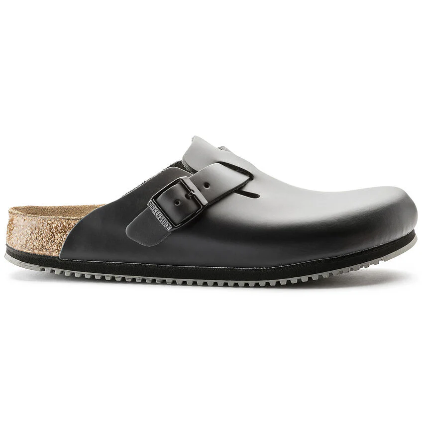 Birkenstock Boston Leather Super Grip Classic Footbed Clog in Black - Image 3