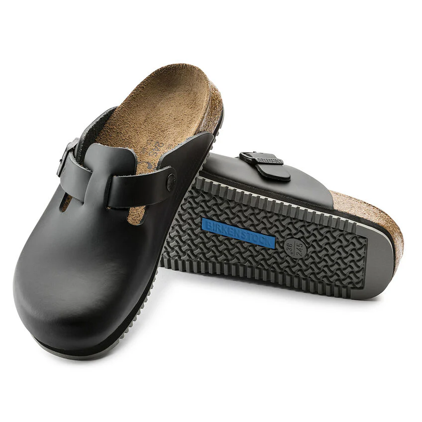 Birkenstock Boston Leather Super Grip Classic Footbed Clog in Black - Image 4