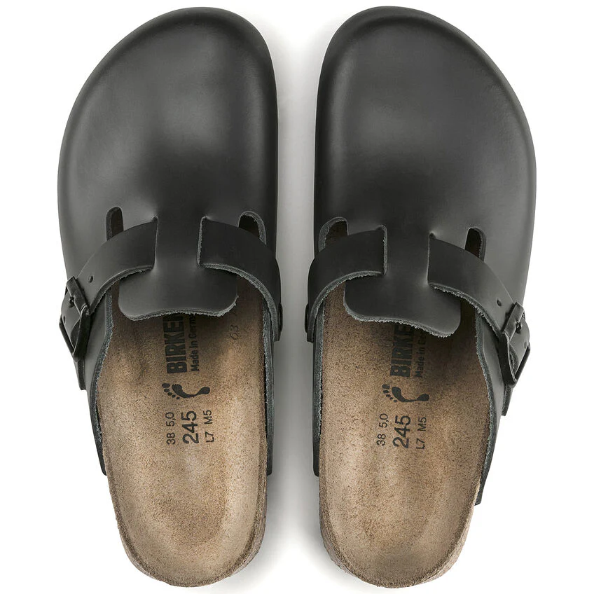 Birkenstock Boston Leather Super Grip Classic Footbed Clog in Black - Image 5