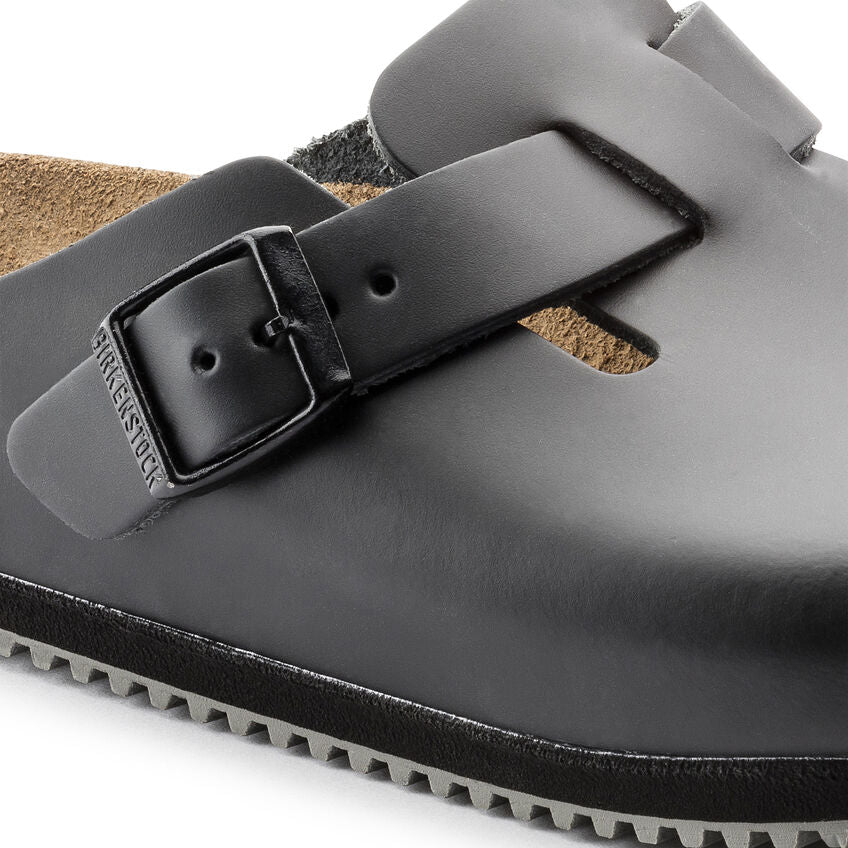 Birkenstock Boston Leather Super Grip Classic Footbed Clog in Black - Image 7