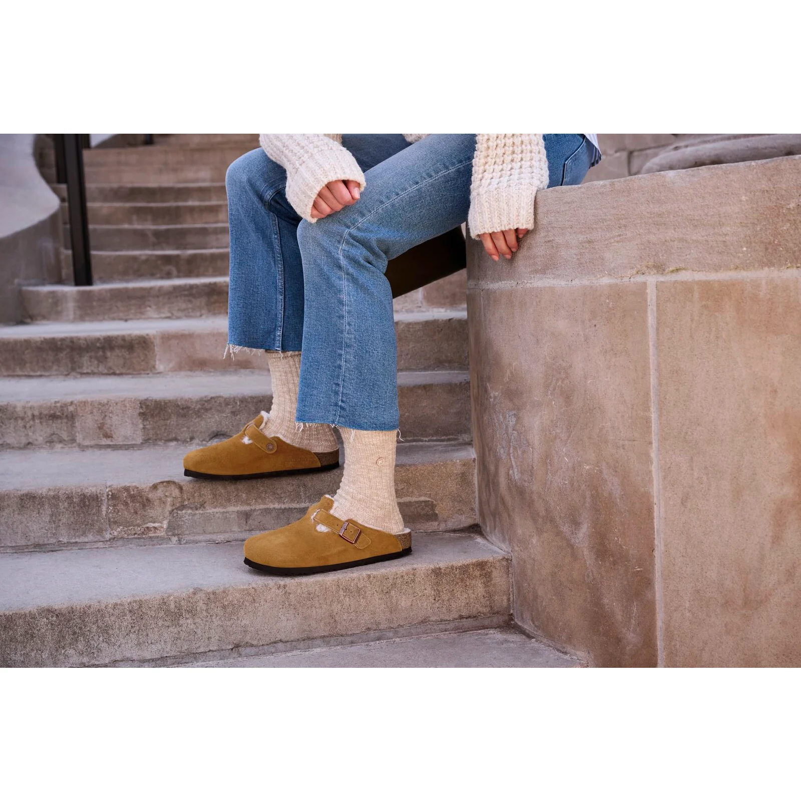Birkenstock Boston Shearling Suede Leather Clog in Mink - Image 4