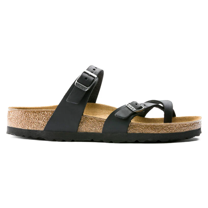 Birkenstock Mayari Oiled Leather Classic Footbed Sandal in Black - Image 3