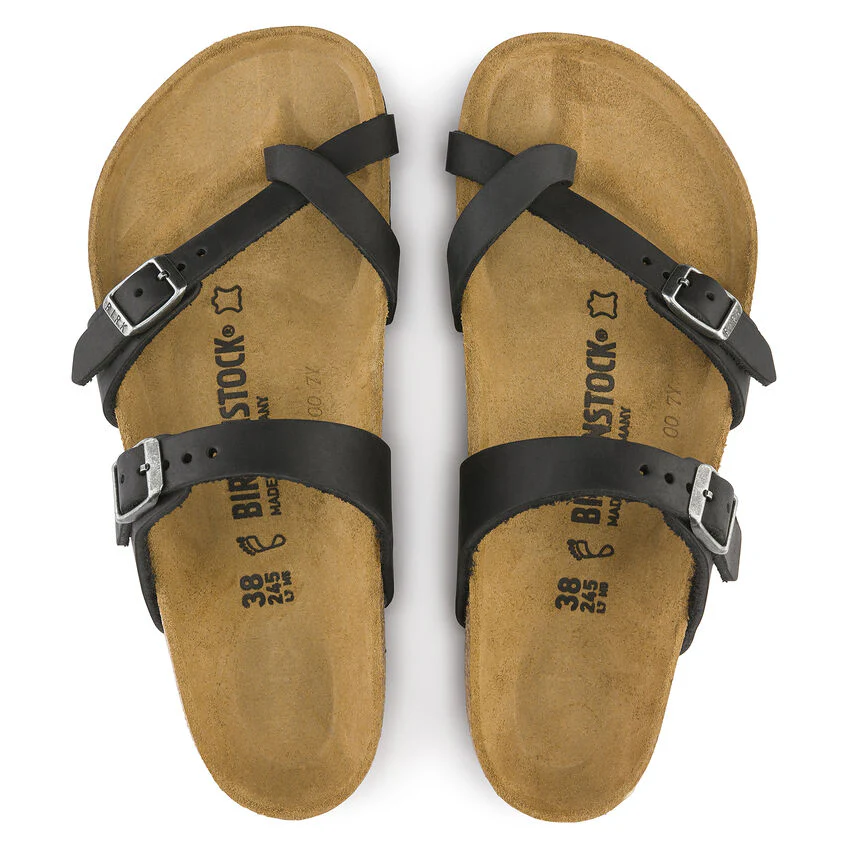 Birkenstock Mayari Oiled Leather Classic Footbed Sandal in Black - Image 5