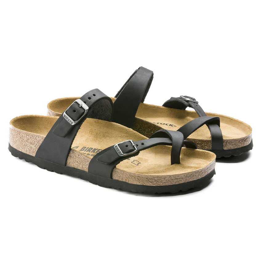 Birkenstock Mayari Oiled Leather Classic Footbed Sandal in Black - Image 6