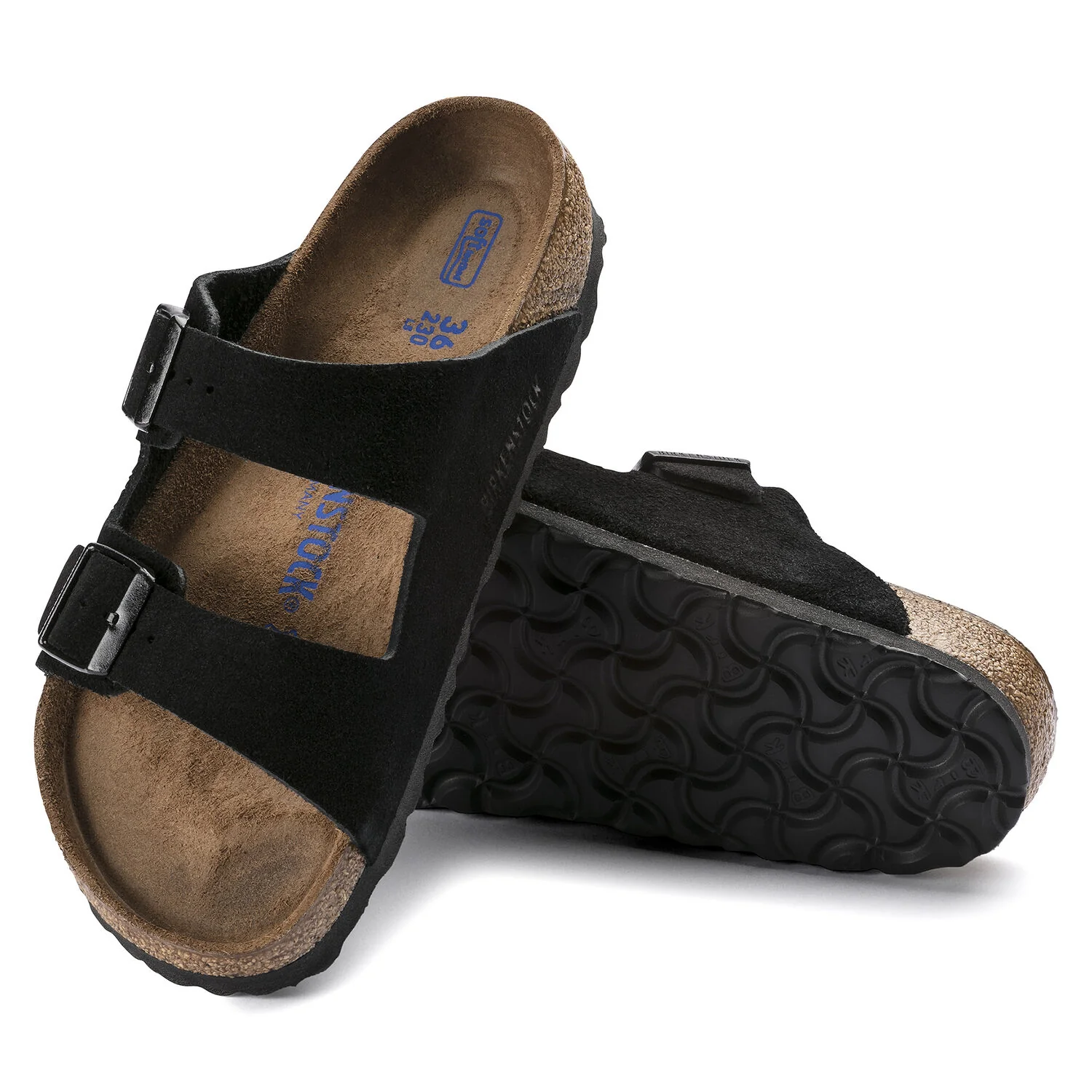 Birkenstock Arizona Suede Leather Soft Footbed Sandal in Black - Image 6