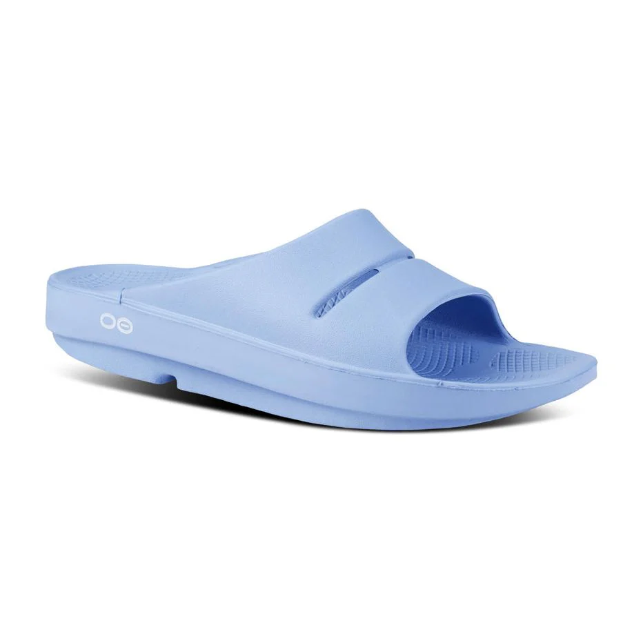 OOFOS Unisex Ooahh Slide Sandals in Neptune Blue